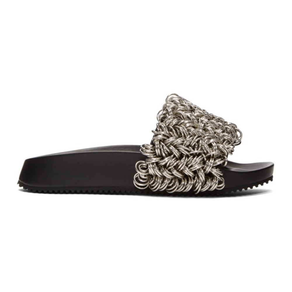 Alexander Wang Suki Rings Slide Pool Sandals Black/Metal